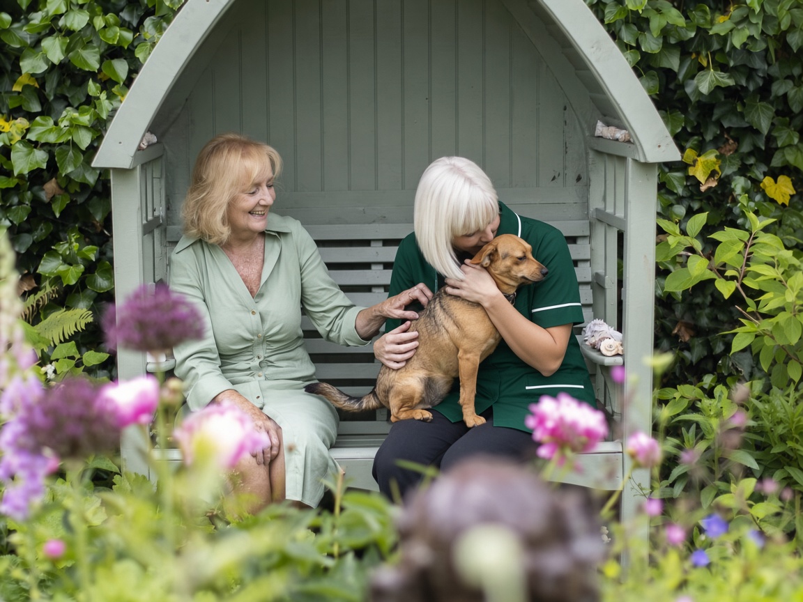 Care staff member sharing a warm moment with a client at home