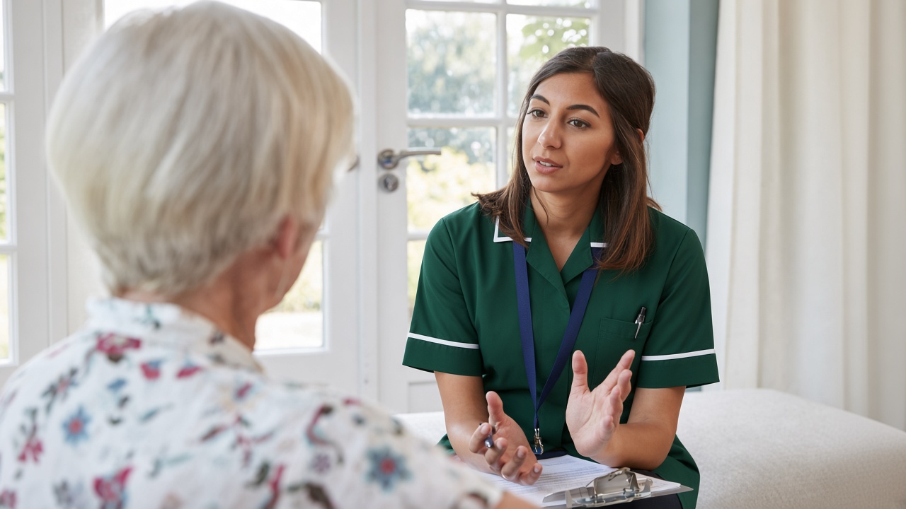 Clinician consulting with a client about their care